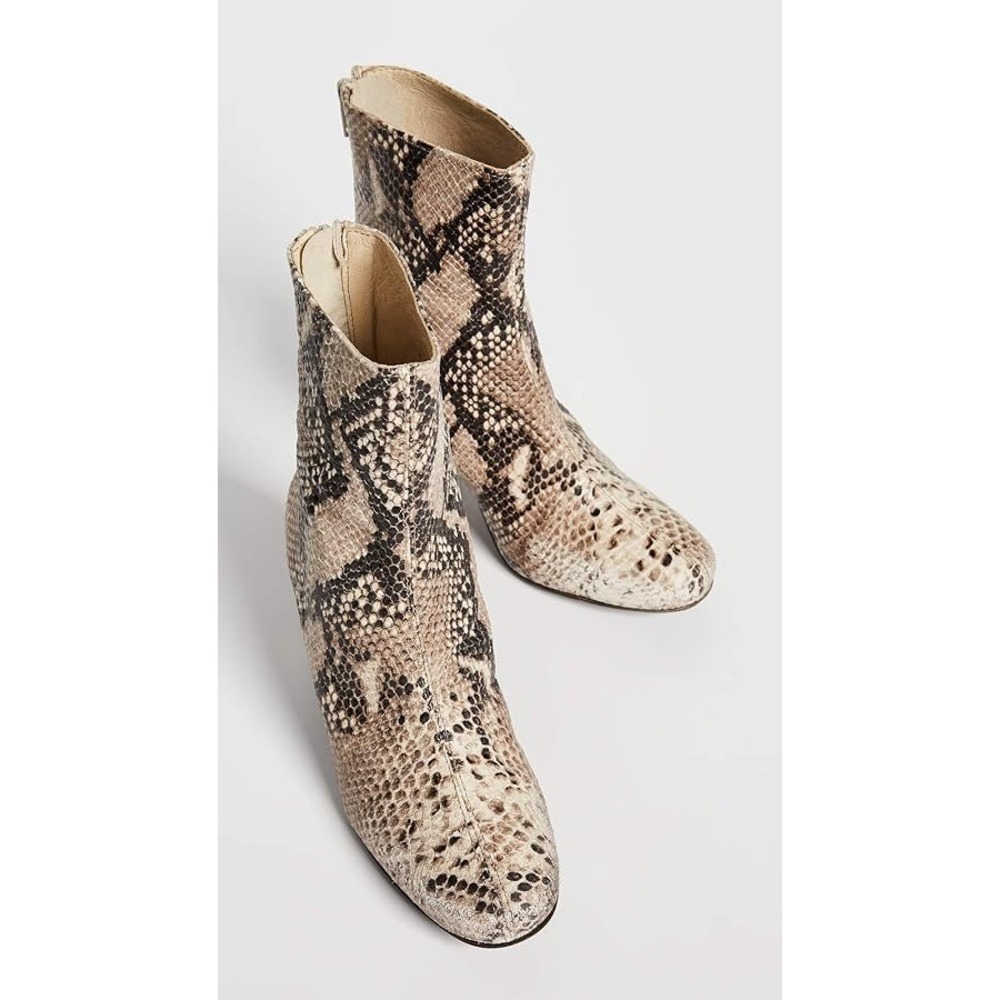 Free People 38 7.5 Cecile Ankle Boots Snakeskin Print Block Heel Neutral Booties - Picture 16 of 16